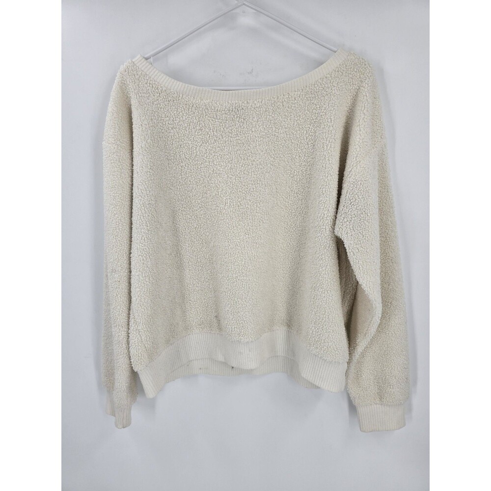 Peyton Jensen Teddy Bear Sweater Womens Small Cream White Cropped Long Sleeve